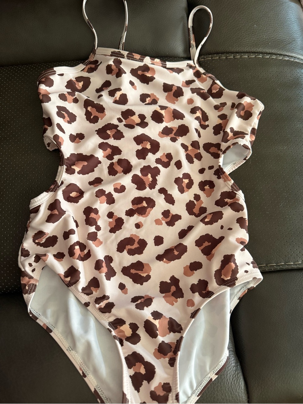 Dvenki Girls Leopard Print One Piece Swimsuit Cutout Side Size 10